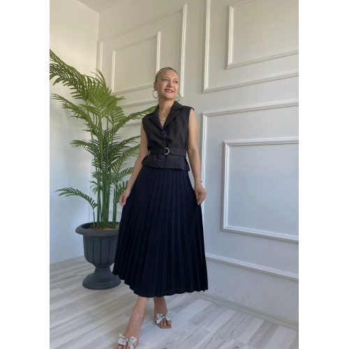 Kadın Kontrast Pliseli Elbise