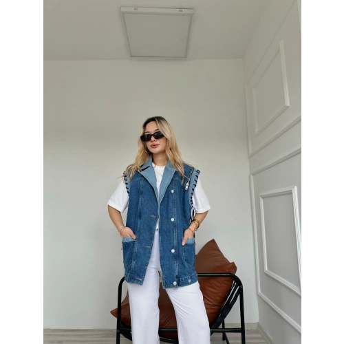 Kadın Kot Yelek Ceket Mavi