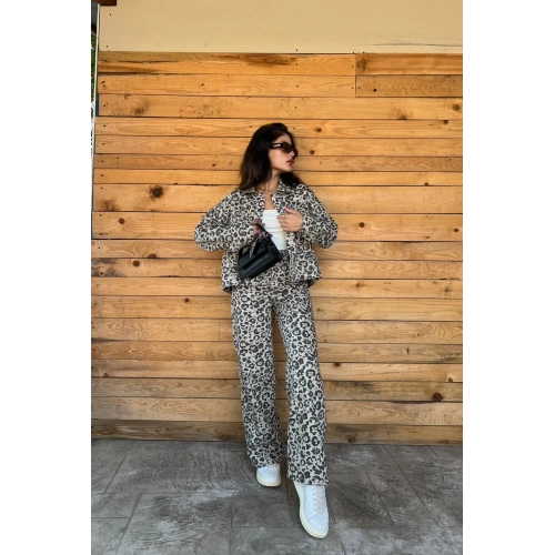 Kadın Leopar Desen Palazzo Pantolon