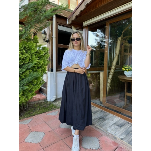 Kadın Midi Boy Kiloş Etek Siyah