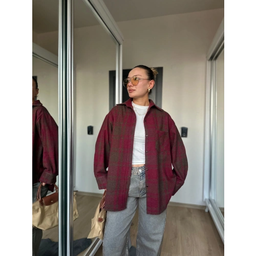 Kadın Oduncu Gömlek Bordo-Kahverengi