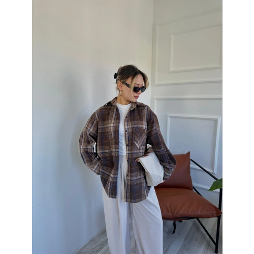 Kadın Oduncu Gömlek Mavi-Kahvrengi