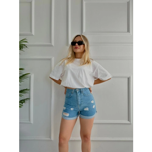 Kadın Önü Yırtıklı Mini Kot Şort