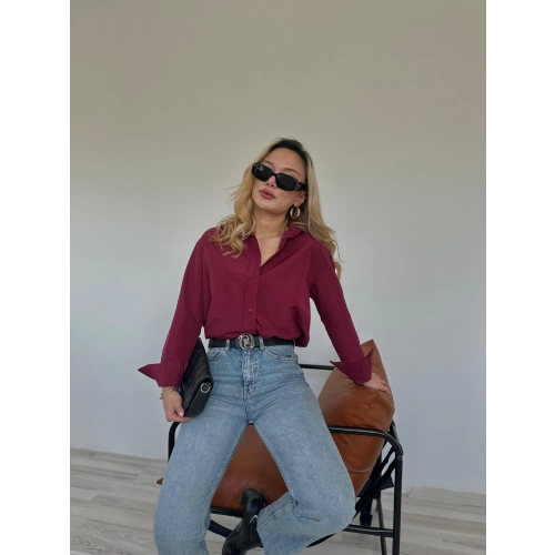 Kadın Oversize Gömlek Bordo