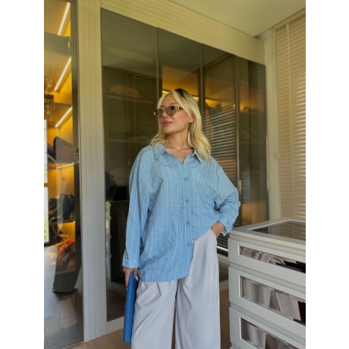 Kadın Oversize Gömlek İndigo