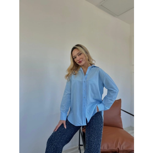 Kadın Oversize Gömlek Mavi