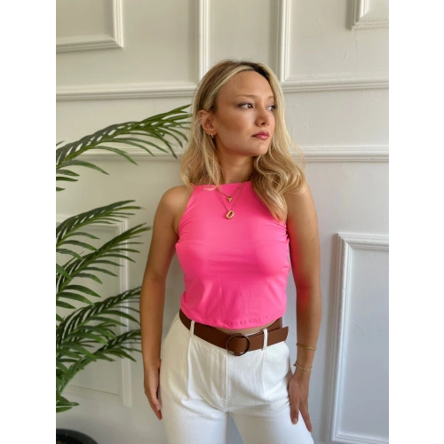 Kadın Pembe Halter Yaka Crop