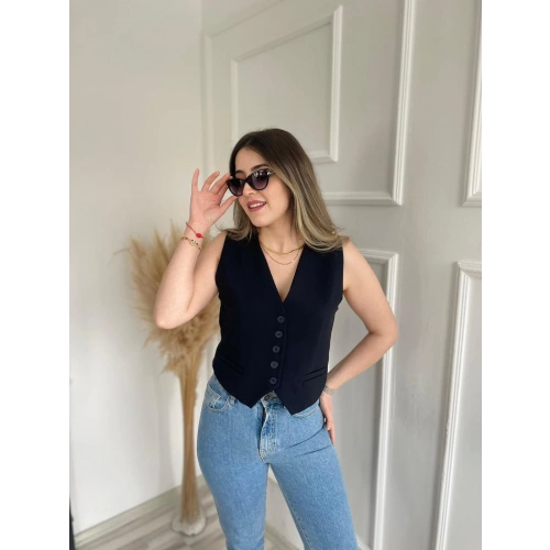 Kadın Pensli Poliviskon Yelek Lacivert