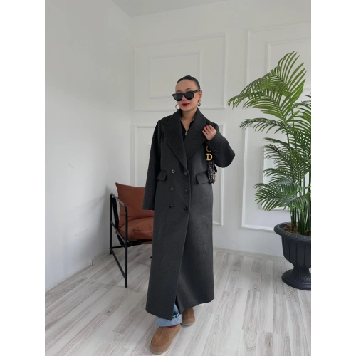 Kadın Premium Kalite Kaşe Kaban Siyah