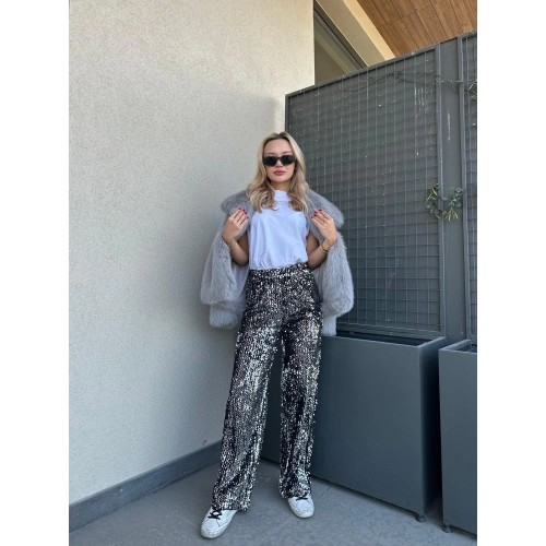 Kadın Pullu Pantolon Gümüş