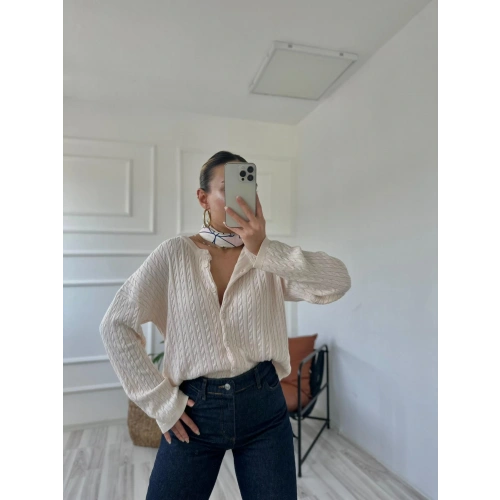 Kadın Saç Örgülü Hırka Krem