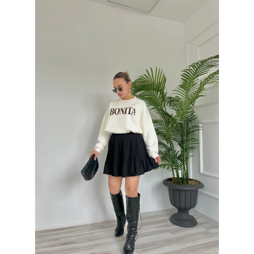 Kadın Şortlu Pileli Mini Etek Siyah