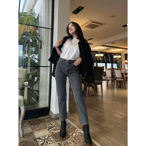 Kadın Taş Detaylı Jean Füme