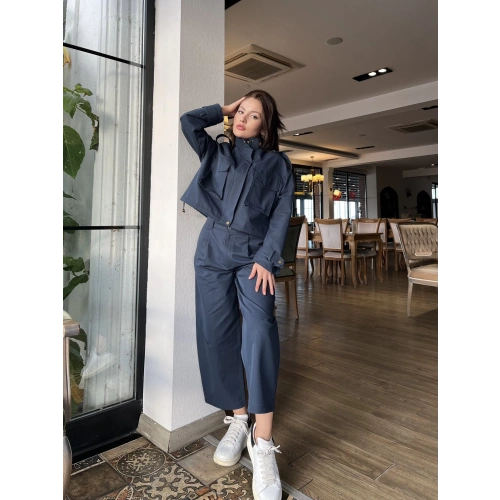 Kadın Tencel Gabardin Takım Lacivert