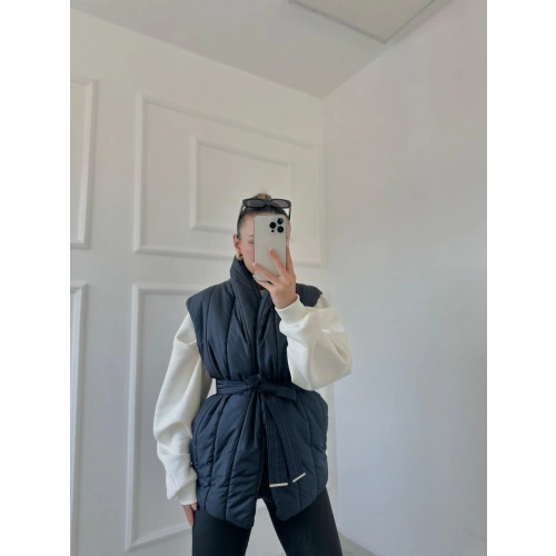 Kadın Triko Detaylı Yelek Siyah