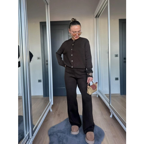 Kadın Triko Pantolon Koyu Kahve