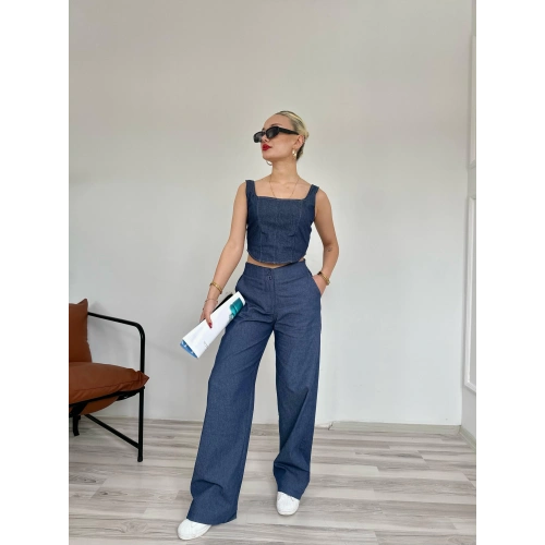 Kadın Yandan Cepli Pantolon Mavi