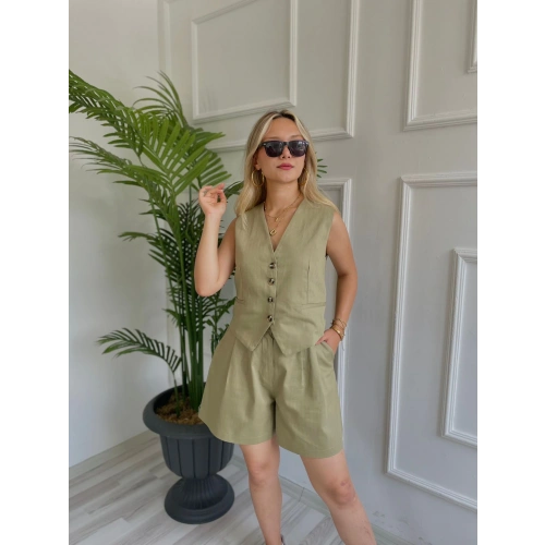 Kadın Yelek Şort İkili Takım Haki