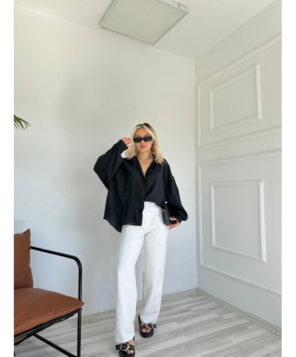 Kadın Oversize Gömlek Siyah