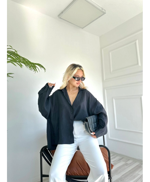 Kadın Oversize Gömlek Siyah