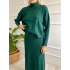 Kadın Fitilli Düğme Detaylı Triko Takım Zümrüt Yeşili