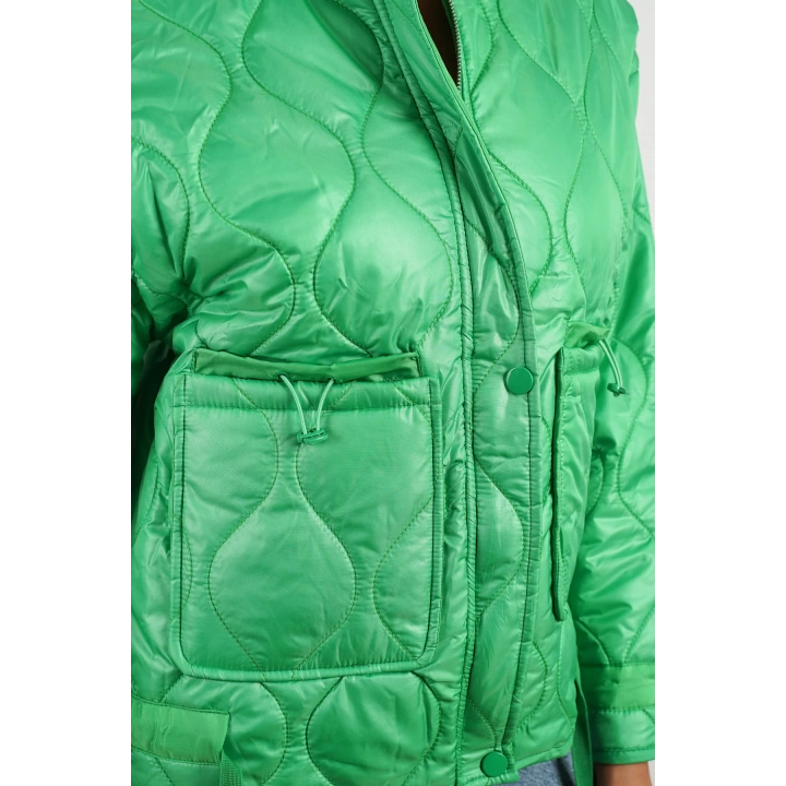 Kadın Beli Büzgülü Cep Detaylı Mont Yeşil