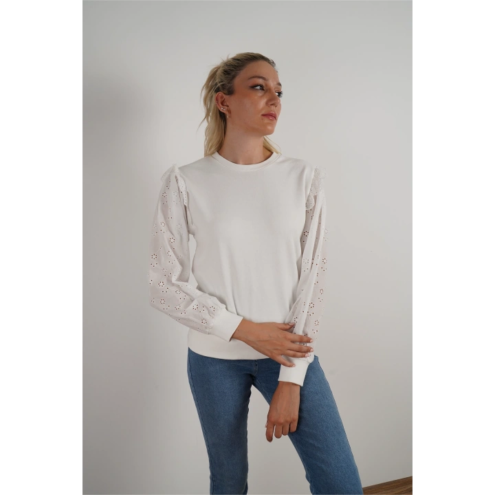 Kadın Fisto Detaylı Sweat Beyaz