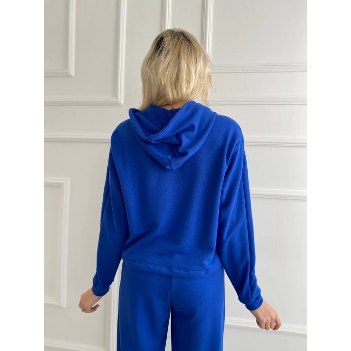 Kadın Kapüşonlu Paçası Lastikli Eşofman Takımı Saks Mavi
