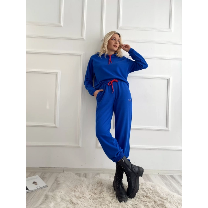 Kadın Kapüşonlu Paçası Lastikli Eşofman Takımı Saks Mavi