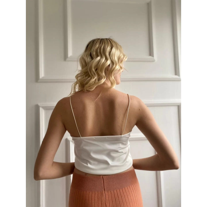 Kadın Ekru Degaje Yaka Crop