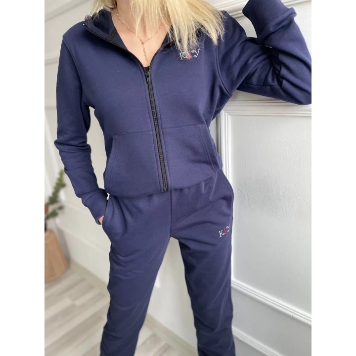 Kadın Kapüşonlu Paçası Lastikli Eşofman Takımı Lacivert