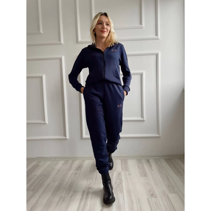 Kadın Kapüşonlu Paçası Lastikli Eşofman Takımı Lacivert