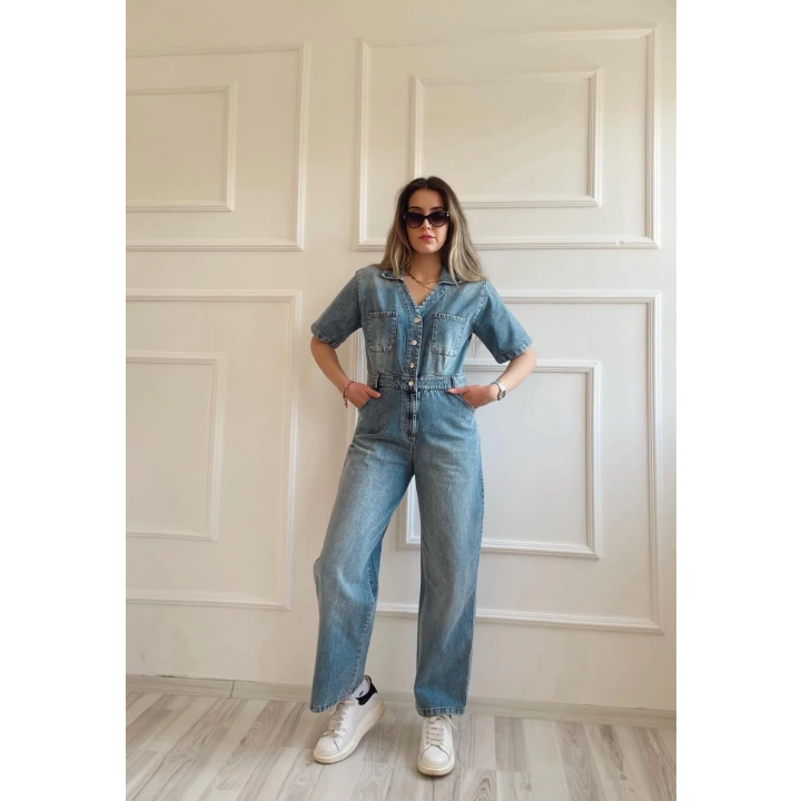 Kadın Kot Tulum Buz Mavi