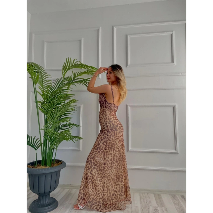 Kadın Leopar Desen Tül Elbise