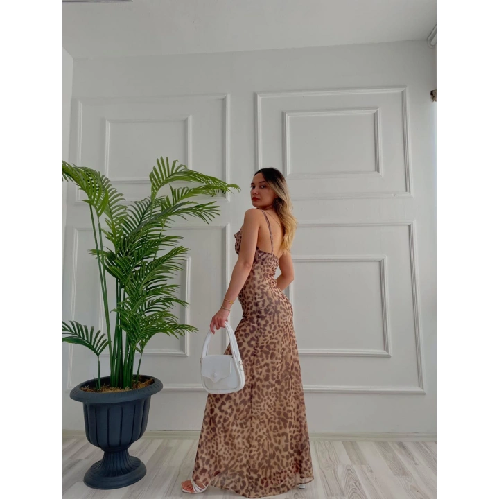 Kadın Leopar Desen Tül Elbise