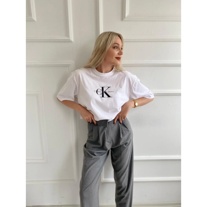 Kadın Oversize Crop Tişört Beyaz