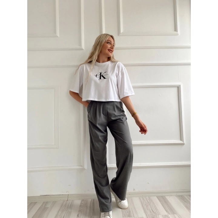 Kadın Oversize Crop Tişört Beyaz