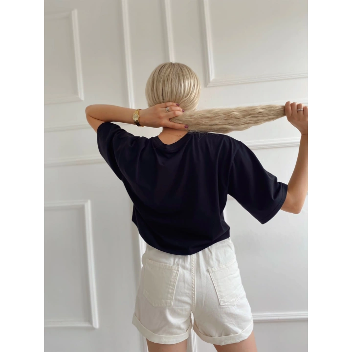 Kadın Oversize Crop Tişört Siyah