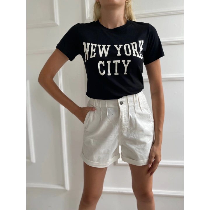 Kadın Basic Tişört Newyork City Baskılı Siyah