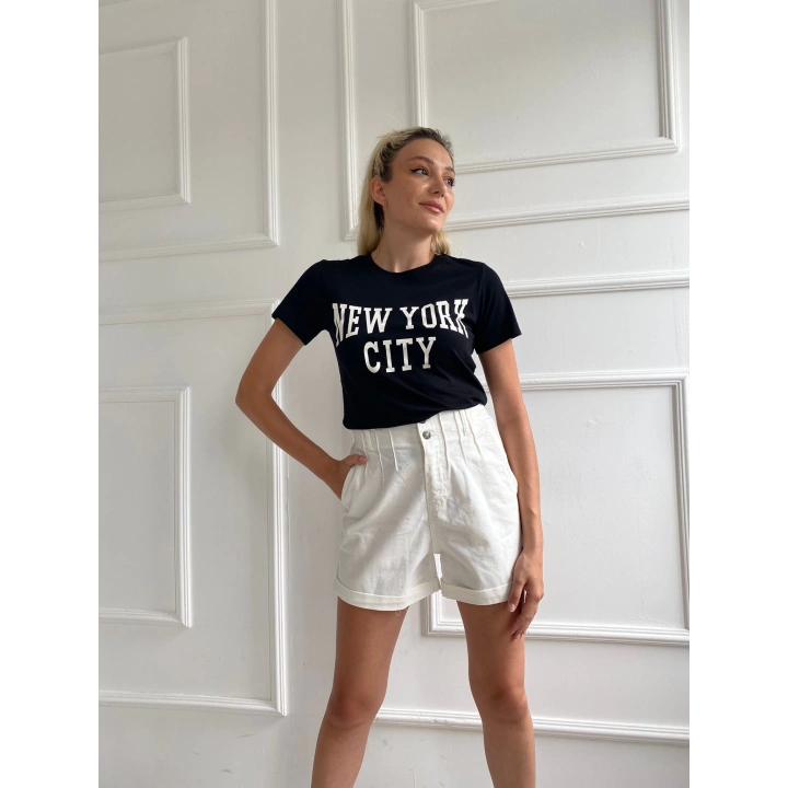 Kadın Basic Tişört Newyork City Baskılı Siyah