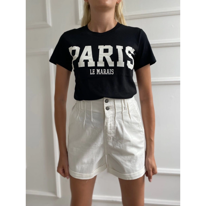Kadın Basic Tişört Paris Le Maraıs Baskılı Siyah