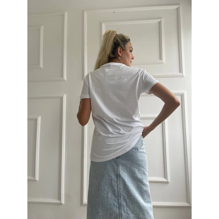 Kadın Basic Tişört Paris Baskılı Beyaz
