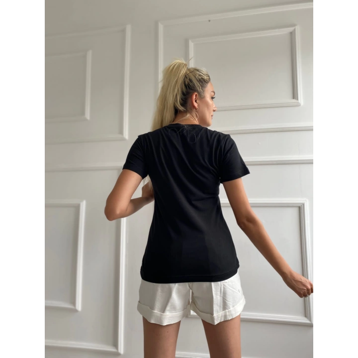 Kadın Basic Tişört New York Baskılı Siyah