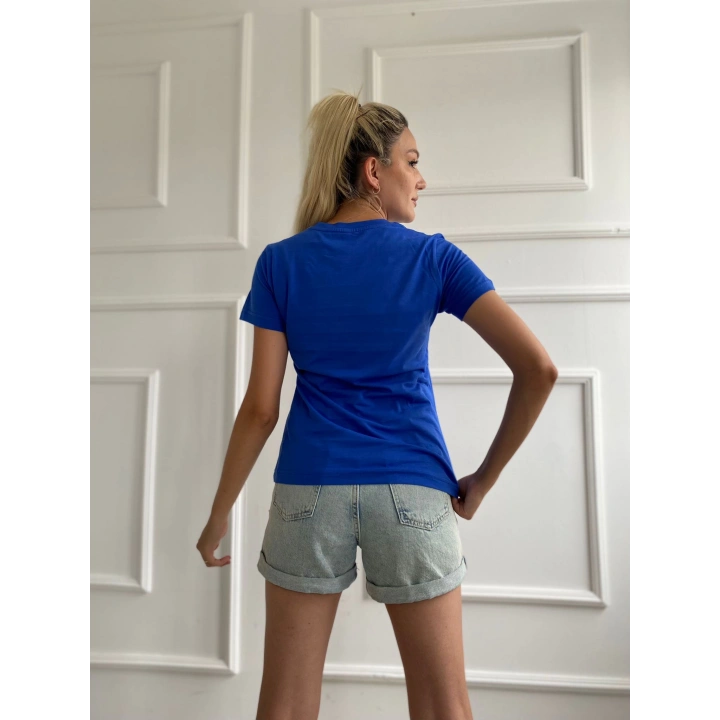 Kadın Basic Tişört New York City Baskılı Mavi