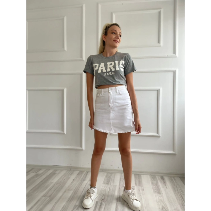 Kadın Basic Tişört Paris Le Marais Baskılı Gri