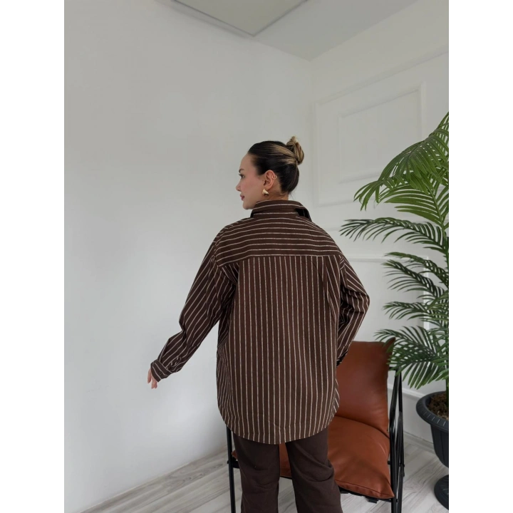 Kadın Çizgili Gömlek Kahve