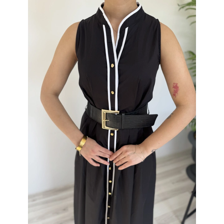 Kadın Kemerli Biye Elbise Siyah