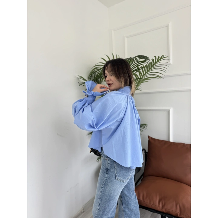 Kadın Vigoda Yakası Bağlamalı Gömlek Mavi