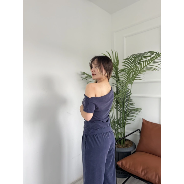 Kadın Sion Kayık Yaka Bluz Pantolon Takım Lacivert