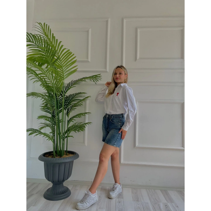 Kadın  Nakışlı Gömlek Beyaz